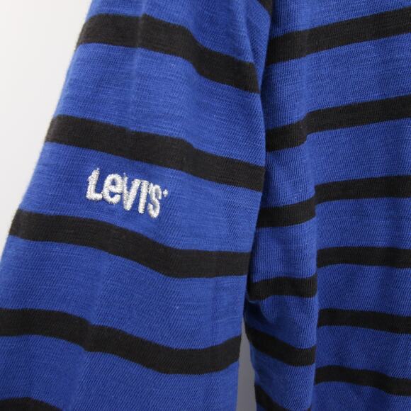 Levis Shirt Top Blouse Blue Black Stripes Striped Long Sleeve Boat Neck Size M - Picture 6 of 11